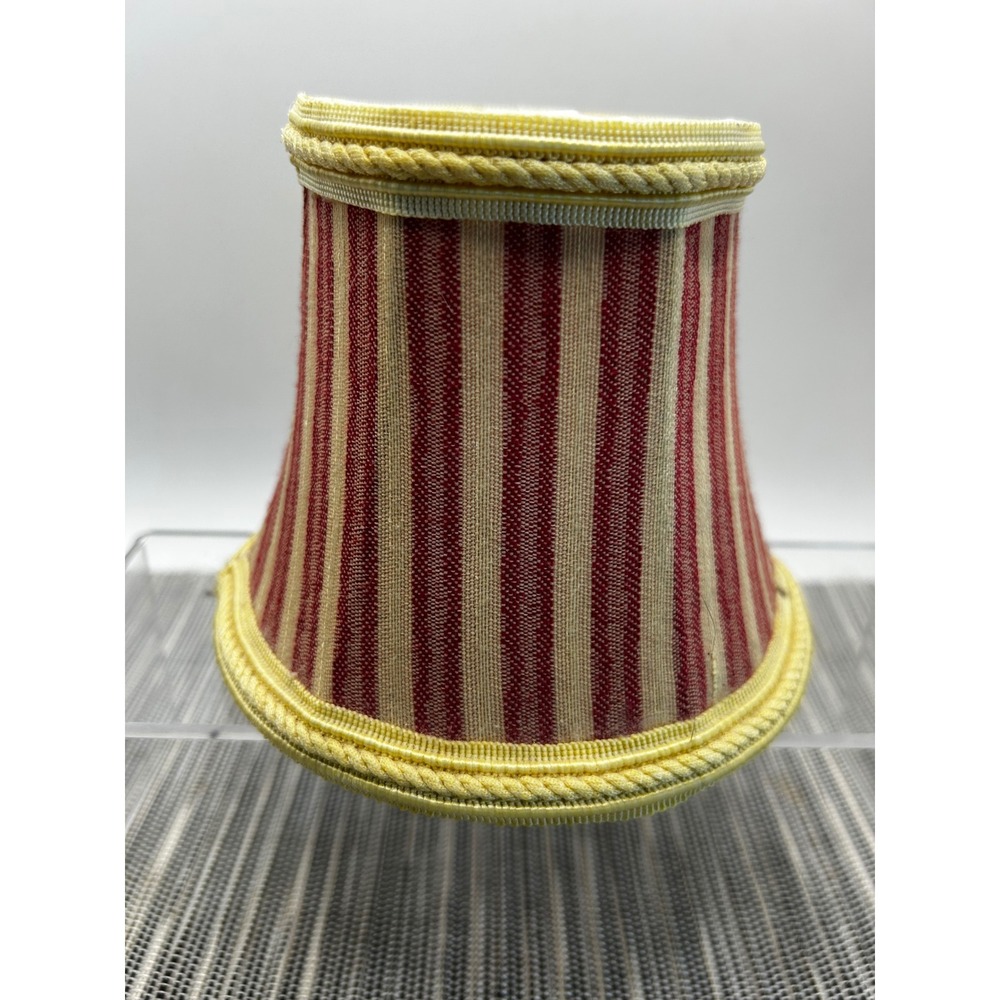 Vintage Red Cream Striped Clip On Lamp Shade Yellow Braided Trim Chandelier